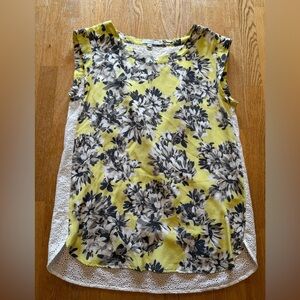 J Crew Silk‎ Cotton Floral Size 4 Sleeveless Tunic Yellow Black Eyelet Lace